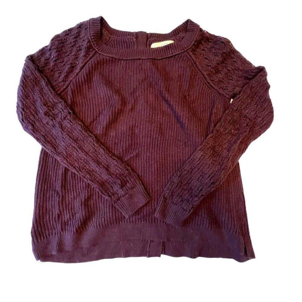LOFT Maroon Knit Sweater with CROCHET Sleeves
